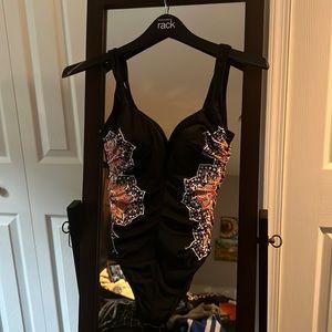 Black One Piece Swimsuit with Side Patterns